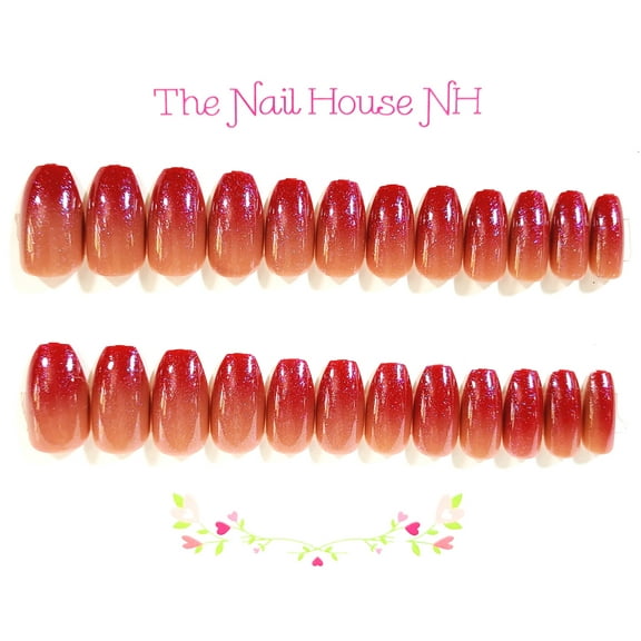 Daylilies Ombre Sparkle Glossy Ballerina Press-On Nails - 24 Pieces - Artificial Nail Kit