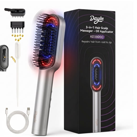 DayIn Electric Scalp Massager Hair Grow, Red Light Hair Oil Applicator Brush, Cordless Vibrating Head Massage Comb, Silver