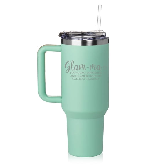 Daylor 40 oz Tumbler with Handle and Straw Lid Stainless Steel Insulated Travel Mug Cup Glam-ma Definition Grandmother Gift For Grandma (Sea-Foam-Green)
