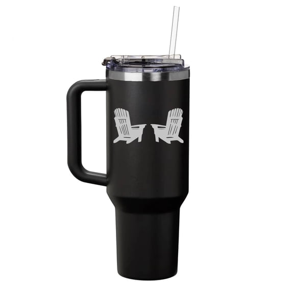Daylor 40 oz Tumbler with Handle and Straw Lid Stainless Steel Insulated Travel Mug Cup Adirondack Chairs (Black)