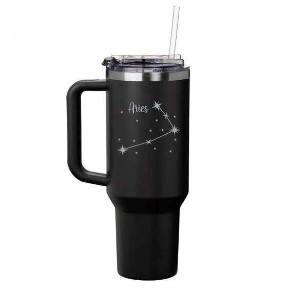 Daylor 40 oz Tumbler with Handle and Straw Lid Stainless Steel Insulated Travel Mug Cup Aries Star Zodiac Horoscope Constellation (Black)