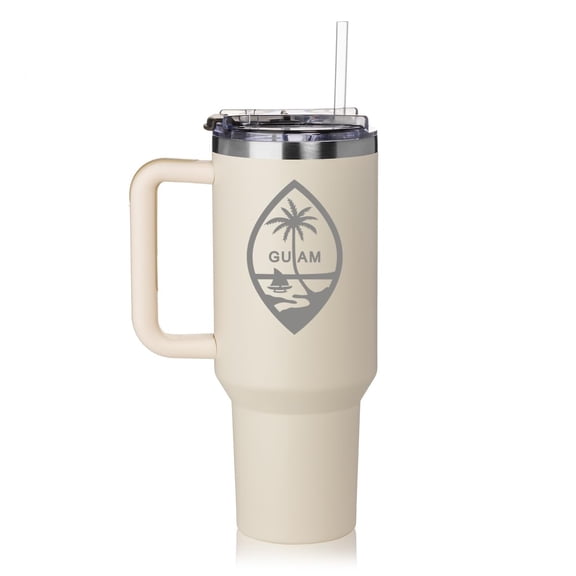 Daylor 40 oz Tumbler with Handle and Straw Lid Stainless Steel Insulated Travel Mug Cup Guam Crest (Cream)