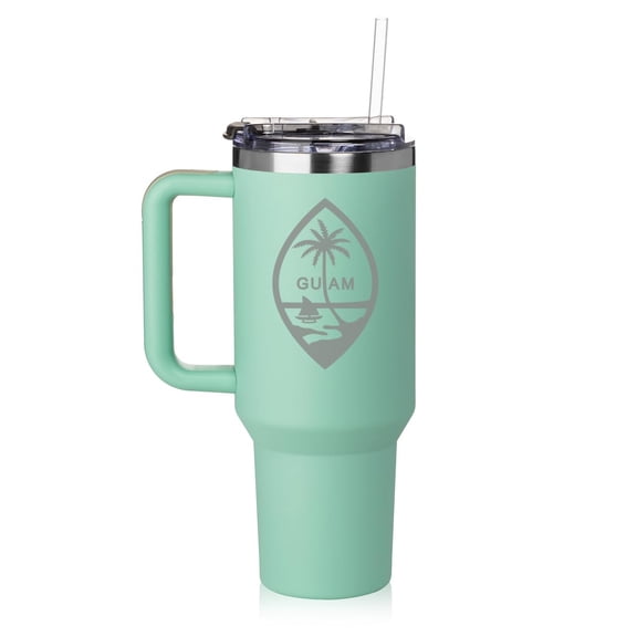 Daylor 40 oz Tumbler with Handle and Straw Lid Stainless Steel Insulated Travel Mug Cup Guam Crest (Sea-Foam-Green)