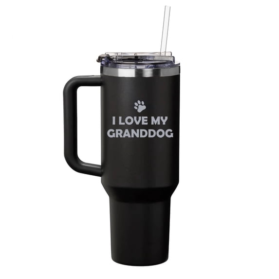 Daylor 40 oz Tumbler with Handle and Straw Lid Stainless Steel Insulated Travel Mug Cup I Love My Granddog Grandparent Of Dog Grandpa Grandma (Black)