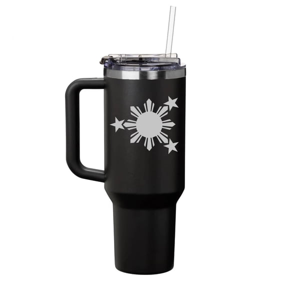 Daylor 40 oz Tumbler with Handle and Straw Lid Stainless Steel Insulated Travel Mug Cup Philippines Stars and Sun (Black)