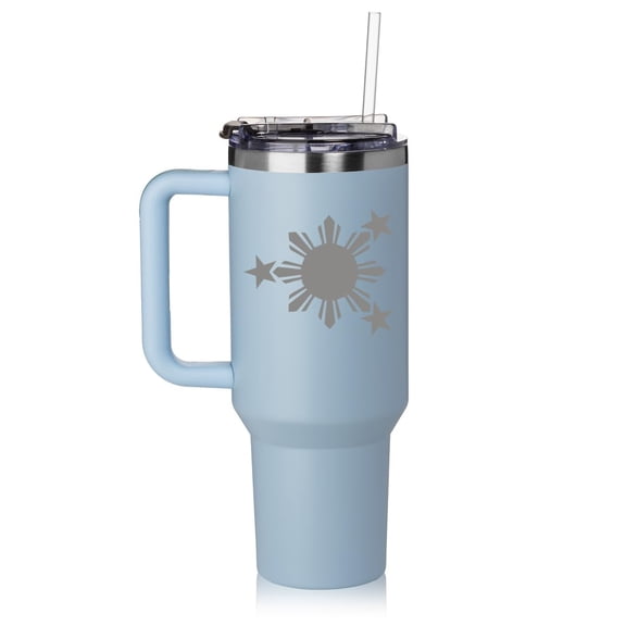Daylor 40 oz Tumbler with Handle and Straw Lid Stainless Steel Insulated Travel Mug Cup Philippines Stars and Sun (Blue)