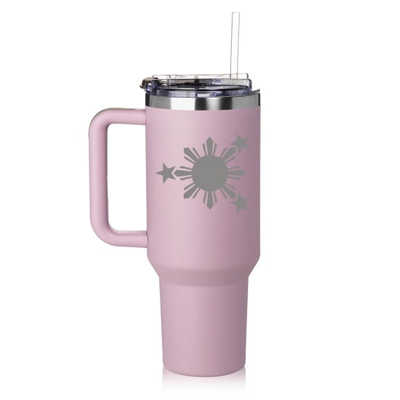 Daylor 40 oz Tumbler with Handle and Straw Lid Stainless Steel Insulated Travel Mug Cup Philippines Stars and Sun (Purple)