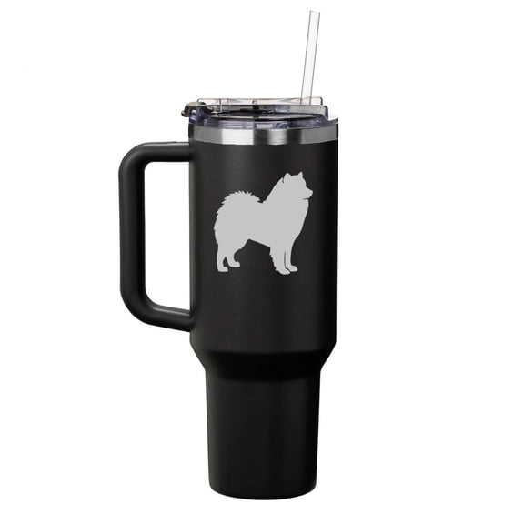 Daylor 40 oz Tumbler with Handle and Straw Lid Stainless Steel Insulated Travel Mug Cup Samoyed (Black)