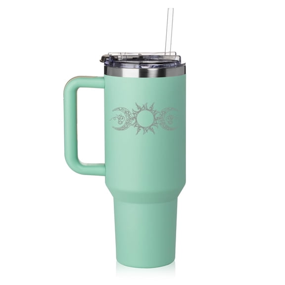 Daylor 40 oz Tumbler with Handle and Straw Lid Stainless Steel Insulated Travel Mug Cup Triple Goddess Moon (Sea Foam Green)