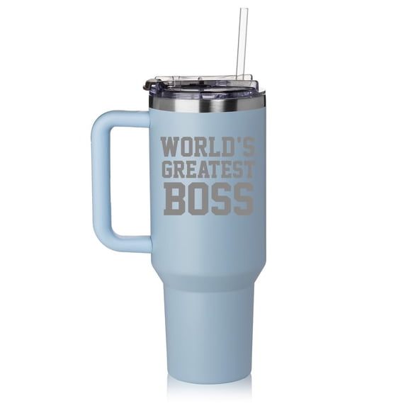 Daylor 40 oz Tumbler with Handle and Straw Lid Stainless Steel Insulated Travel Mug Cup World's Greatest boss (Blue)