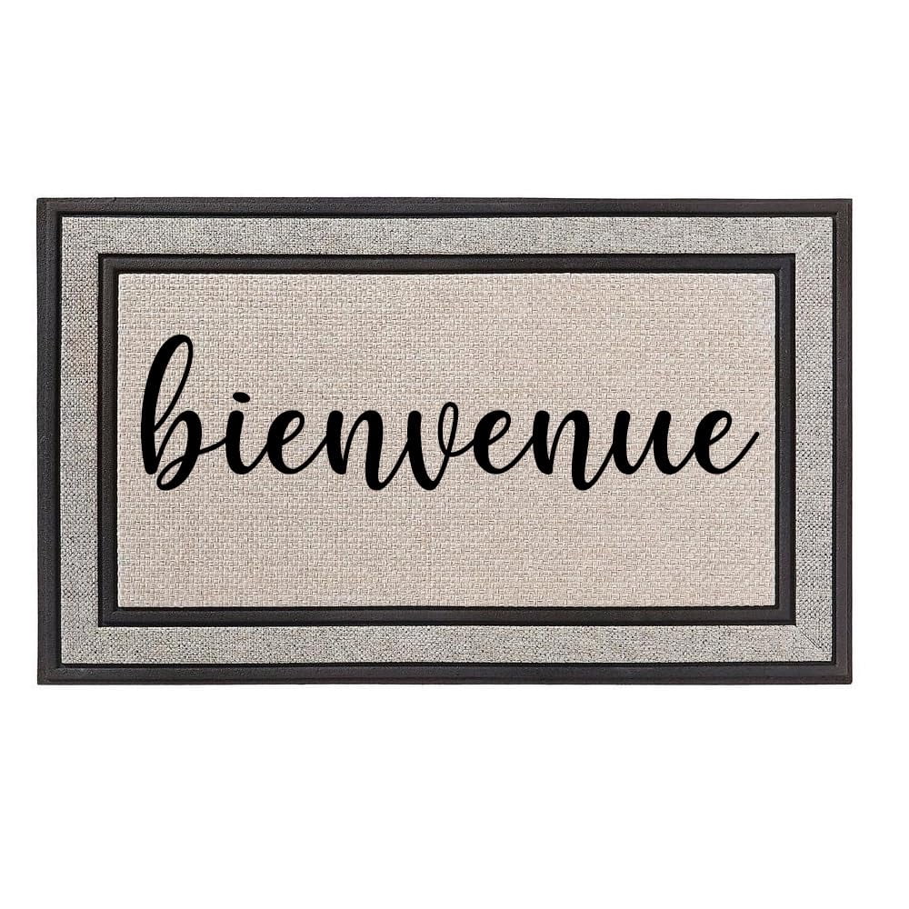 Daylor Outdoor Indoor Doormat 18" x 30" Gray/Beige/Black Rubber Backed Door Mat Fabric Mat Bienvenue French Welcome