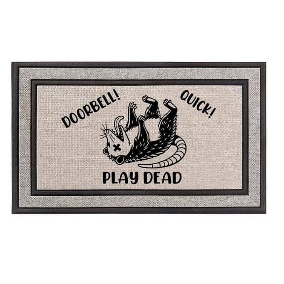 Daylor Outdoor Indoor Doormat 18" x 30" Gray/Beige/Black Rubber Backed Door Mat Fabric Mat Play Dead Possum Funny