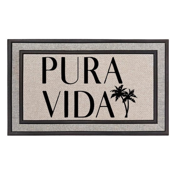 Daylor Outdoor Indoor Doormat 18" x 30" Gray/Beige/Black Rubber Backed Door Mat Fabric Mat Pura Vida Costa Rica