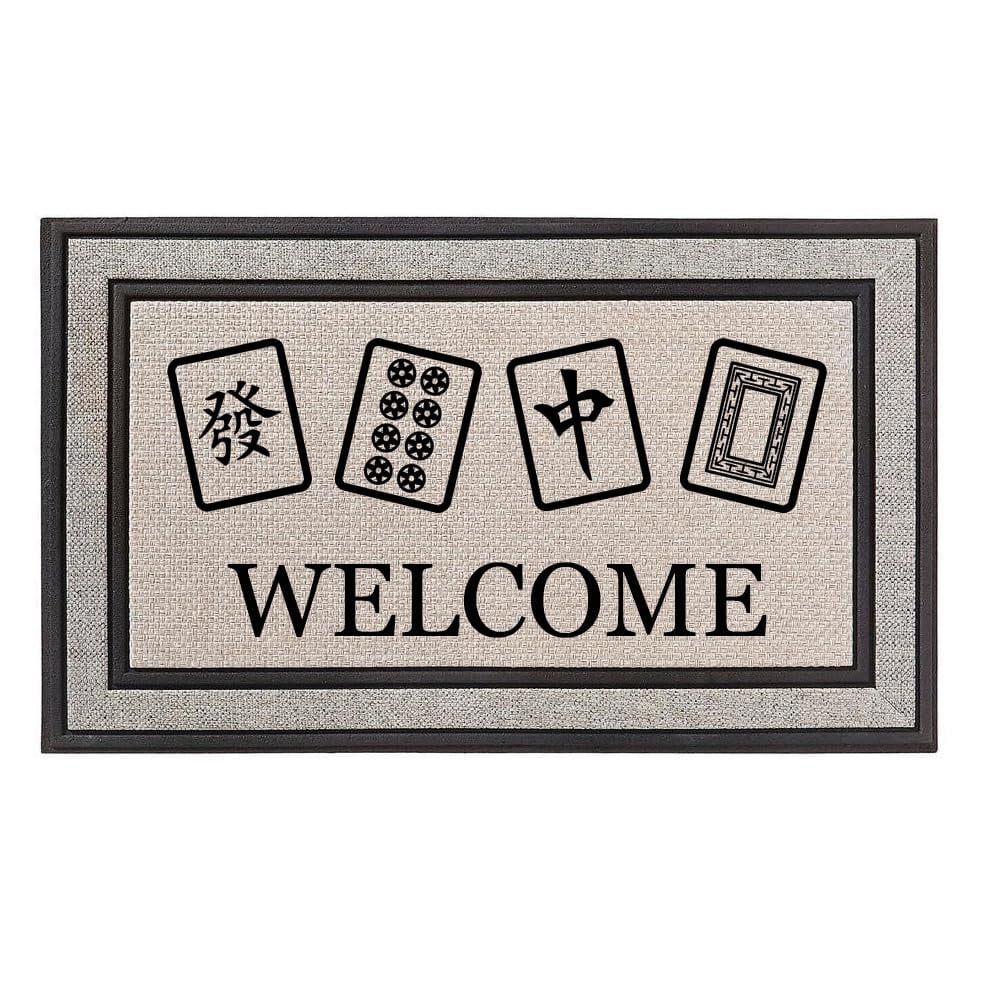 Daylor Outdoor Indoor Doormat 18" x 30" Gray/Beige/Black Rubber Backed Door Mat Fabric Mat Welcome Mahjong Tiles