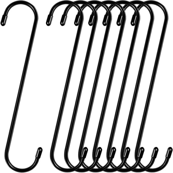 DaylyFav Black Long S Hooks, 10 inch Metal Hooks for Plants Hangers, Flower Baskets, Garden Outdoor, 8 pack