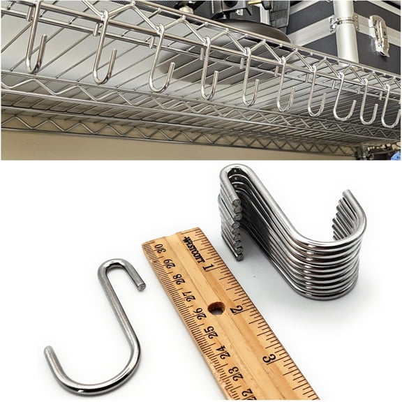 Daylyfav Metal S Hooks for Wire Shelving, Closet, Stainless Steel, 2.4", 10 Pcs
