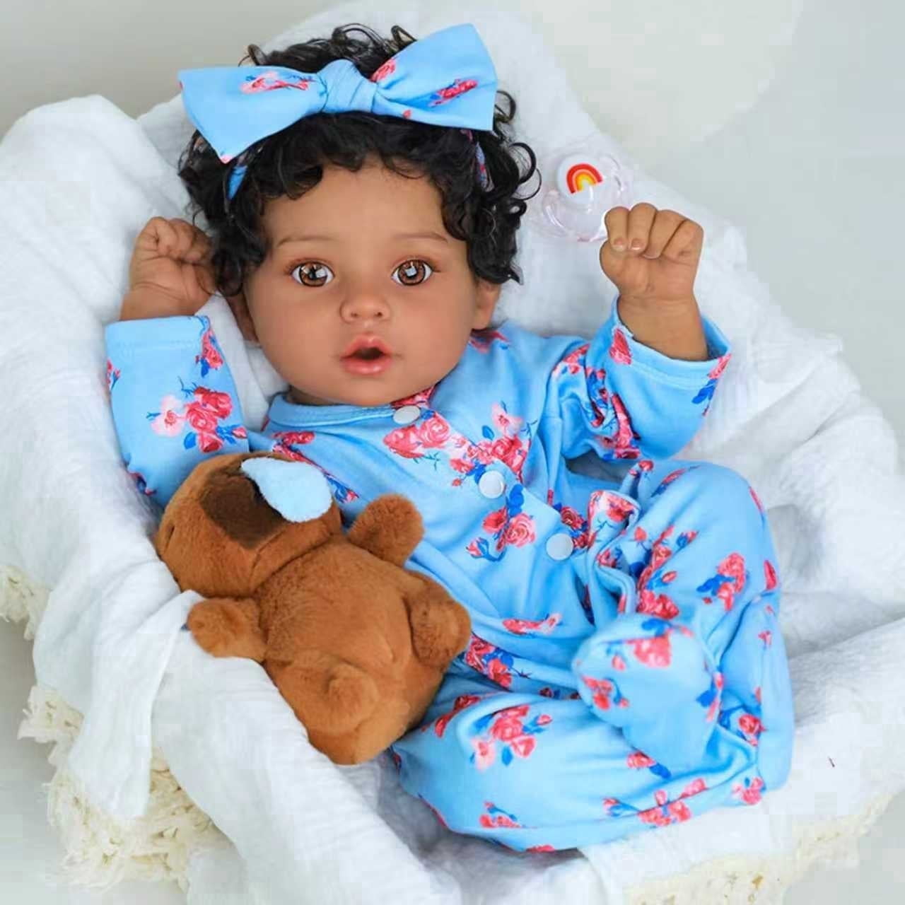 Dayoff kids 18 Inch Reborn Baby Doll,African American Newborn With Clothes For Kids Age 3+(No Accessories)