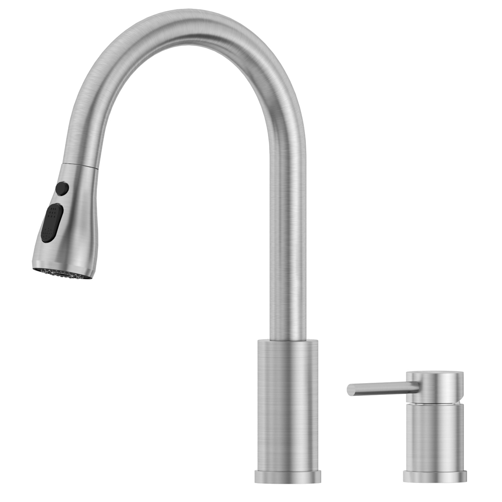 Dayone 2 Hole Kitchen Faucet, Brushed Nickel High Arch Modern Kitchen Sink Faucet with Side Single Handle 2 Pieces, Stainless Steel Kitchen Faucet with 3-Mode Pull Down Sprayer, Day3003-2H