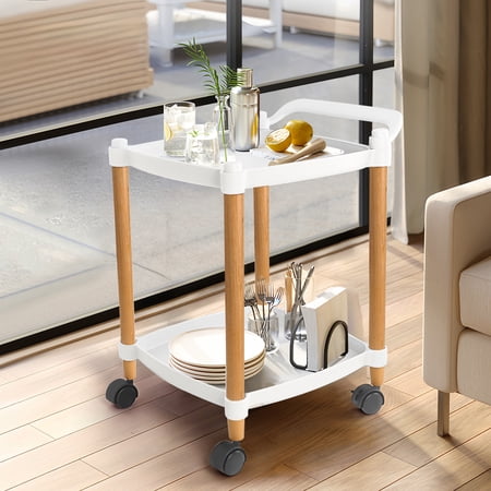 Dayooh 2 Tier Rolling Cart Small Utility Cart with Lockable Wheels Sturdy Storage Cart Side Table for Living Room