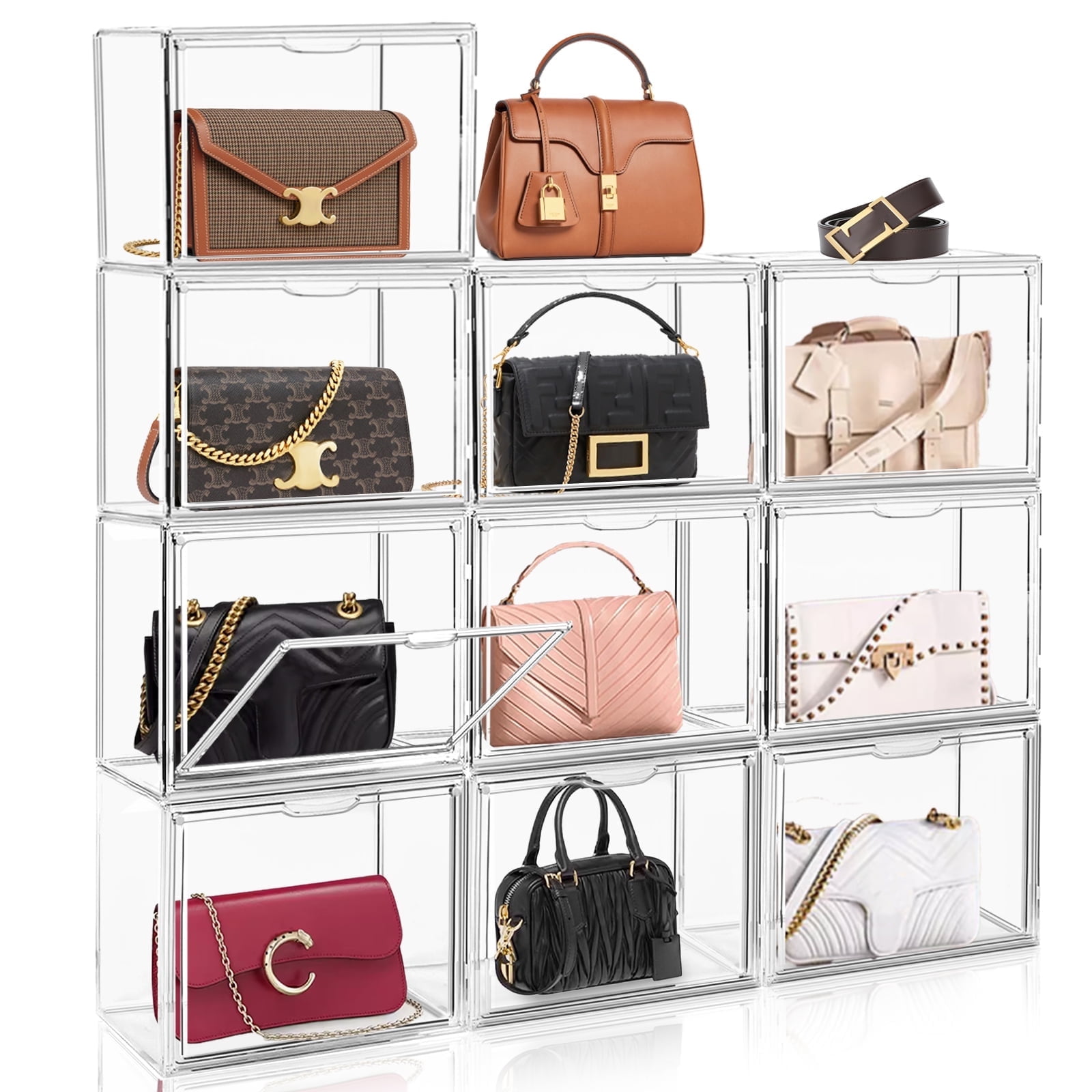 Dayooh Clear Acrylic Handbag Organizer Large Storage Box with Magnetic Door for Purses Shoes Toys Walmart