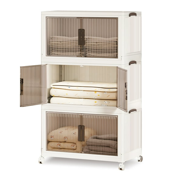 Dayooh Storage Bins with Lids 66QT 3Packs Foldable Plastic Storage Bins with Wheels Stackable Storage Organizer Closet Organizers for Home