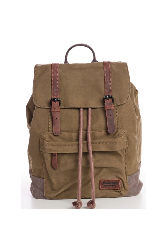 Vintage Daypack Backpack w/ Waxed Canvas, Laptop Compartment, Water-Resistant Lining, Leather Trim, Adjustable Straps & Front Zipper Pocket The Daypack
