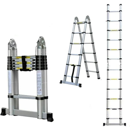 Dayplus 12.5FT/3.8M Aluminum Telescoping Extension Ladder Portable Multi-Purpose Folding A-Frame Ladder