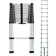 Dayplus 12.5FT/3.8M Stainless Steel Telescopic Ladder Foldable Telescoping Extension Ladder Loft Ladder 330lb Load