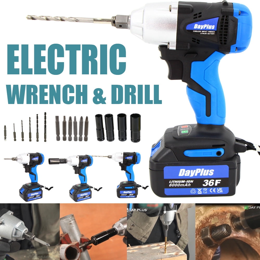 Dayplus 21V Cordless Electric Ratchet Socket impact Wrench Drill Set