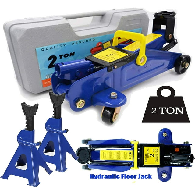 Dayplus 2T Hydraulic Floor Jack with Large Case & 3 Ton Axle Stands ...