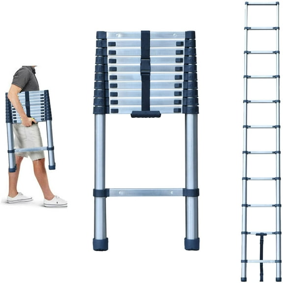 Dayplus 3.2 m/10.5ft Multi-purpose Telescopic Ladder stainless steel non-slip folding ladder, extendable ladder 11 steps,
