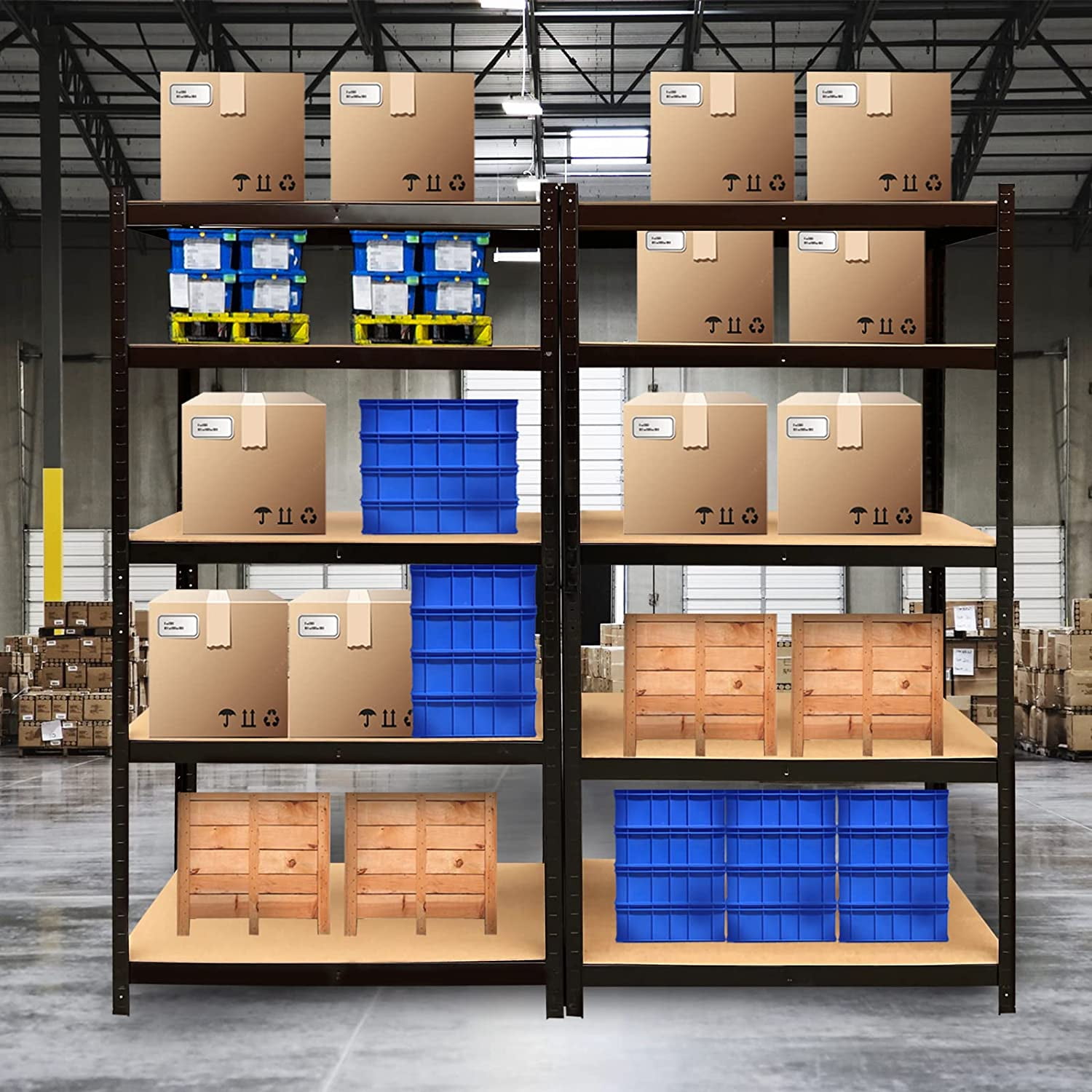 MZG 5-Tier Heavy Duty Wire Shelving Unit – 69"H X 35"L X 14"W, 1250 Lbs Capacity, Black Steel, Free Standing Garage Shelf