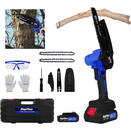 Dayplus 6" Cordless Electric Mini Chainsaw Chain Saw Cordless Tree Wood Cutter Pruning 2x Battery