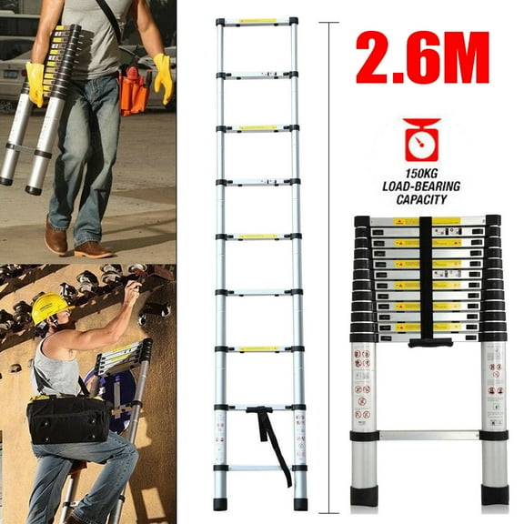 Dayplus 8.5ft 2.6M Telescoping Ladder Aluminum Telescopic Extension Multi Purpose Steps Non-Slip