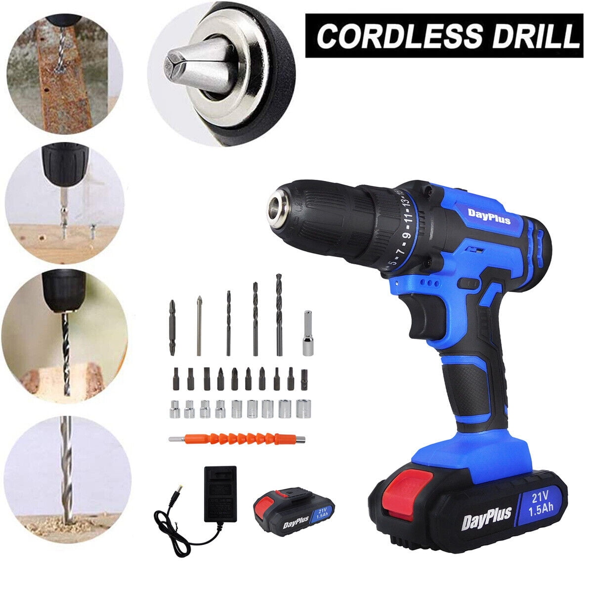 Dayplus Cordless Drill Set Electric Screwdriver Power Driver Kit LED