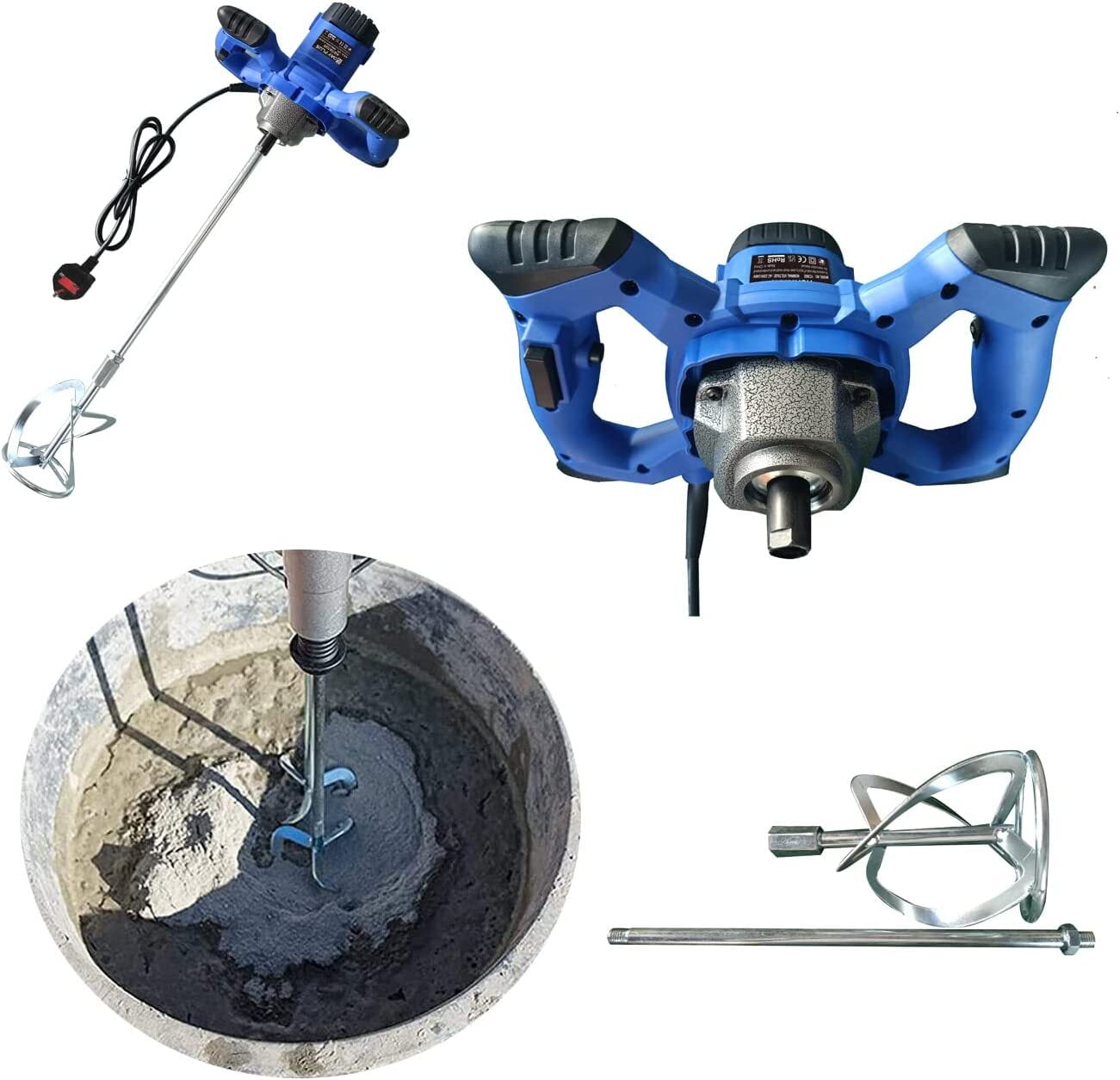 Electric Mortar Mixer, Double Paddle Mortar Mixer Dual High Low Gear Speed  Paint Cement Grout 1800W Mixer Stirring Tool for Cement Plaster Grout Mort