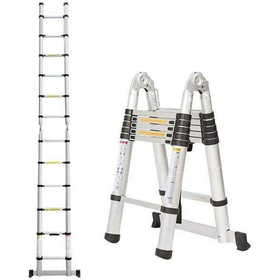 Dayplus Extension Ladders 12.5 Feet 3.8M Aluminum Adjustable Height A-Type/ Straight Ladder Non-Slip Rubber Legs