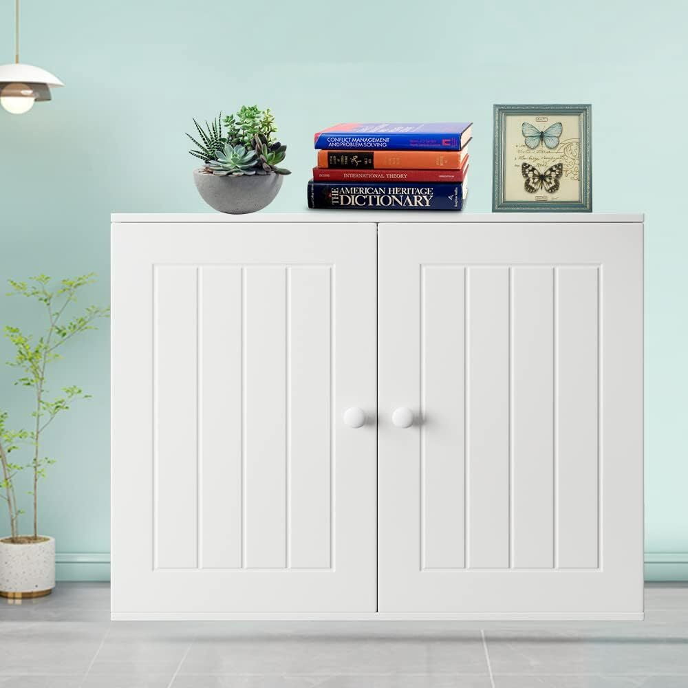 Dayplus Wall Mounted Freestanding Kitchen Cabinet Storage, Wooden, White, 6''