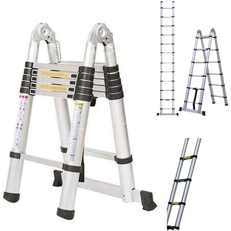 Dayplus Multi-Purpose 12.5FT Telescopic Folding Ladder Extension Aluminum 1.9m+1.9m A-Frame 3.8m Straight Ladder Telescoping Portable