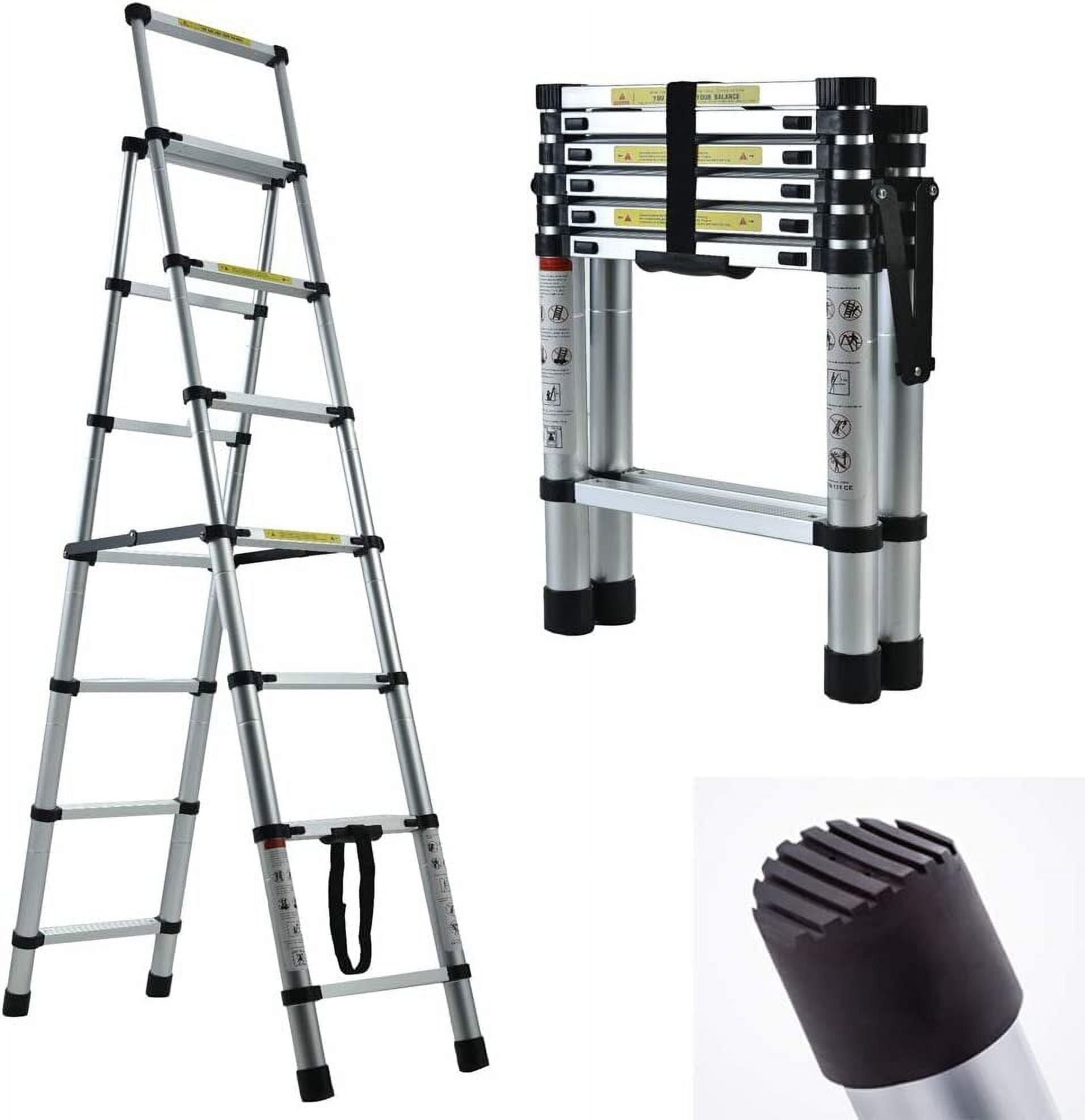 Dayplus Telescoping Ladder AFrame Step Ladder 6+7, 6.4ft Heavy Duty