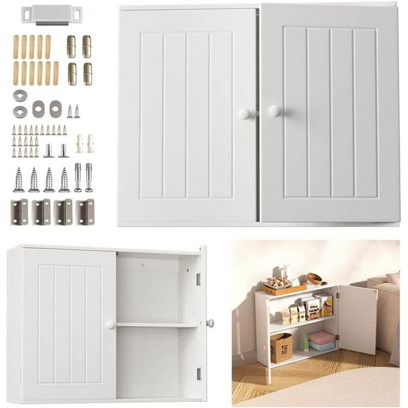 Dayplus Wall Bathroom Cabinet,Freestanding Slim Bathroom Storage Unit,Wall Cabinet with Double Doors, Adjustable Shelves,Multi-purpose Cabinet,Wall Mounted Furniture
