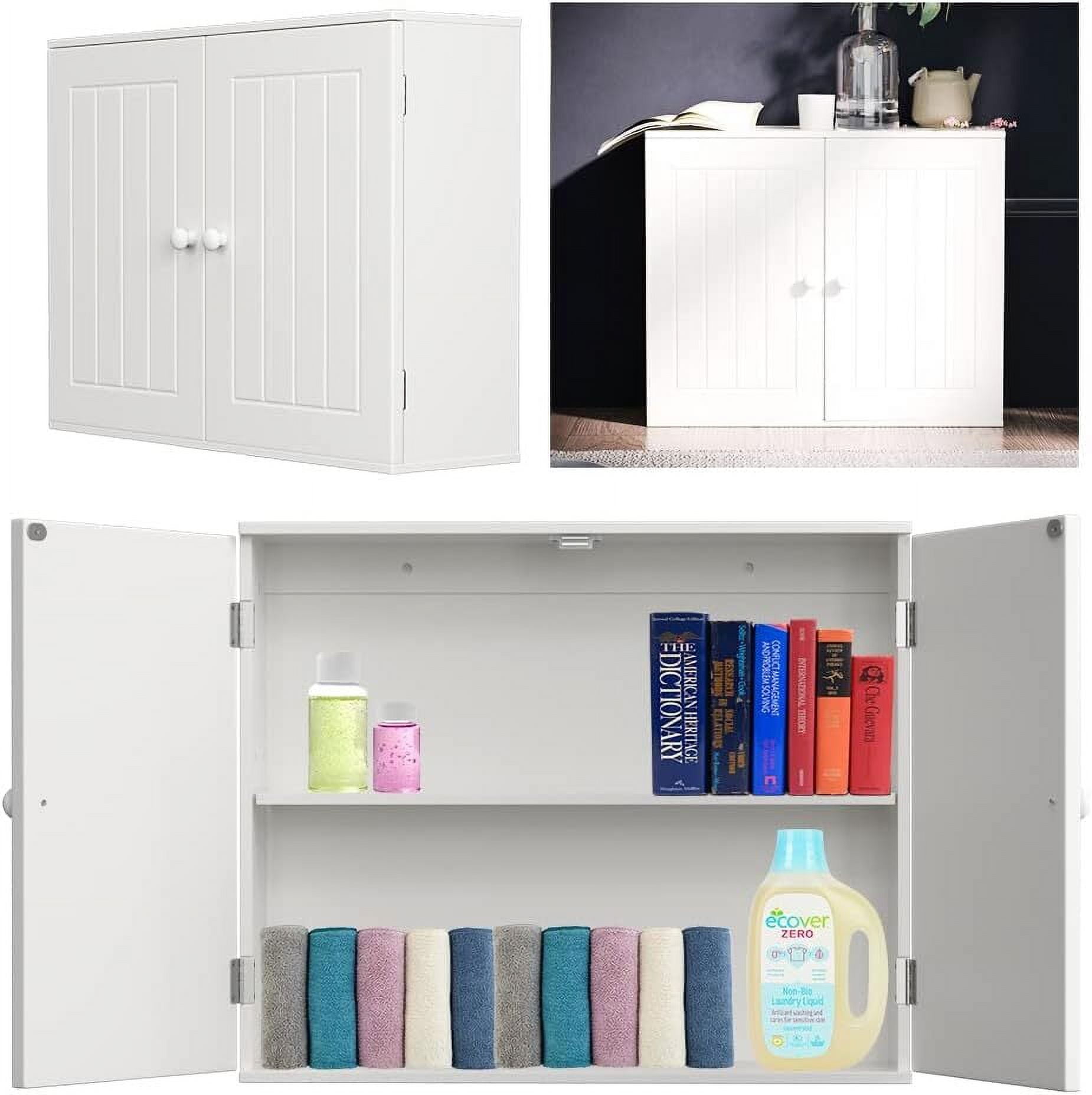 Dayplus White Bathroom Wall Cabinet Storage 2 Door Cupboard MDF Shelves ...