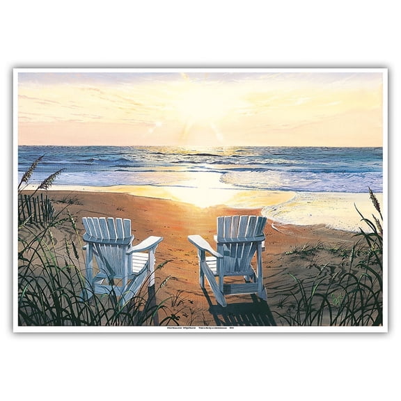 Days End Duo - Beach Chairs & Sunset Ocean View - From an Original Color Painting by Scott Westmoreland - Master Art Print 10in x 14in