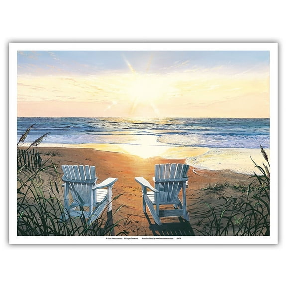 Days End Duo - Beach Chairs & Sunset Ocean View - From an Original Color Painting by Scott Westmoreland - Master Art Print (Unframed) 9in x 12in