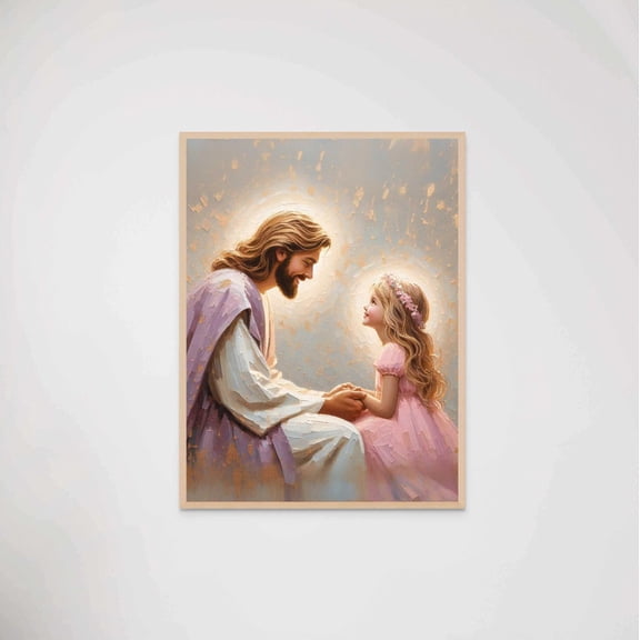 Days Of Light Modern Christian Art Jesus With Girl Bible Prints Portrait Picture, Unframed Paper Poster 8x10in