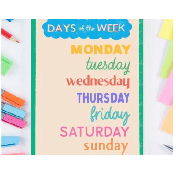 Days Of The Week Classroom Poster Colorful Educational Chart For Elementary Kindergarten Preschool Classrooms