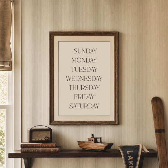 Days Of The Week Educational Poster, Unframed Paper Poster 8x10in