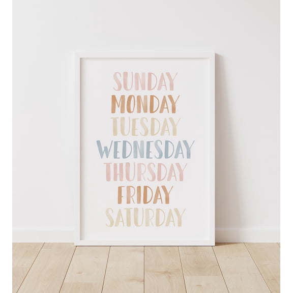 Days Of The Week Educational Wall Art Boho Nursery Decor Neutral Classroom Poster Poster, Unframed Size 8x12
