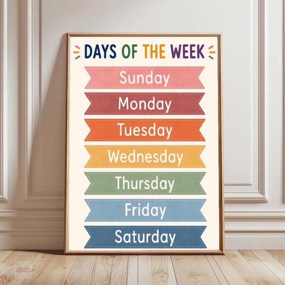 Days Of The Week For Preschool Learning Chart Classroom Educational Wall Art Homeschool Calendar Decor Print