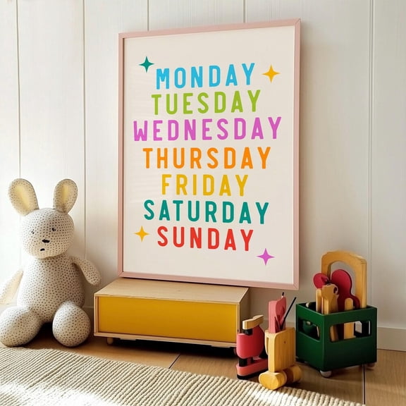 Days Of The Week Kids Educational Poster UNFRAMED PAPER POSTER, Home Decor